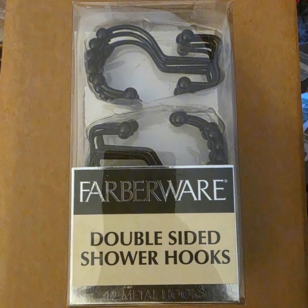 Farberware Black Double Sided Shower Hooks Set 12 NIB